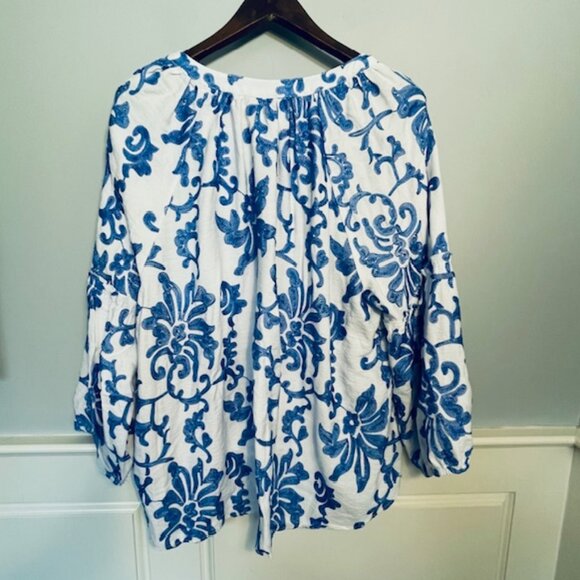 Ruby Rd. Embroidered Blouse Blue & White Chinoiserie Style Casual Dressy Plus 2X - Picture 7 of 8